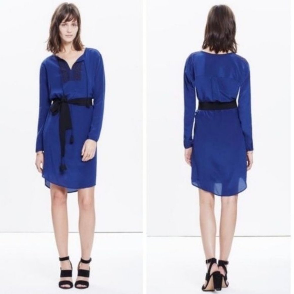 Madewell Silk Embroidered Prologue Dress Long Sleeve